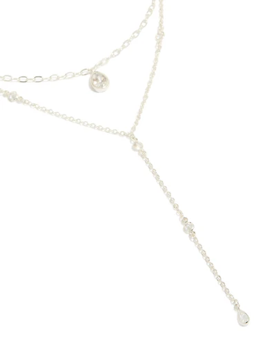 Silver Plated Cubic Zirconia Layered Y-Necklace