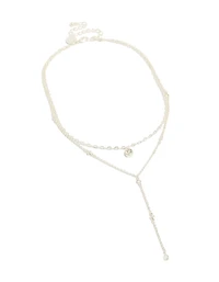 Silver Plated Cubic Zirconia Layered Y-Necklace