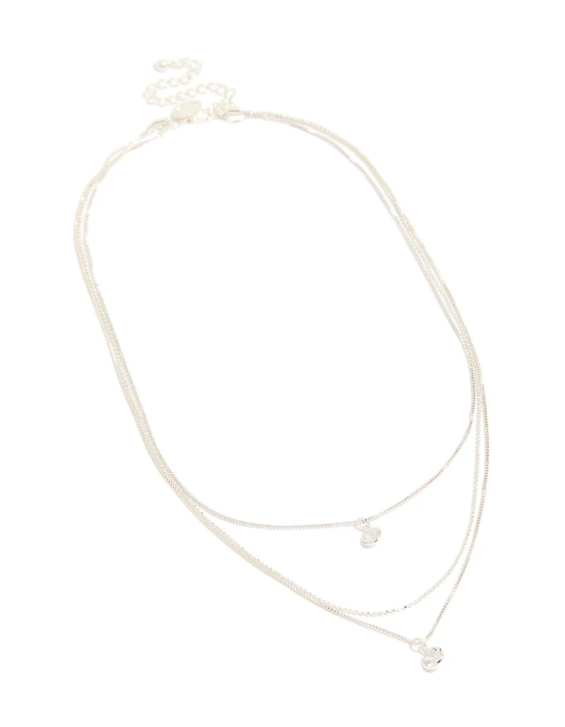 Silver Plated Cubic Zirconia Round Triple Layered Drop Necklace