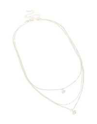 Silver Plated Cubic Zirconia Round Triple Layered Drop Necklace