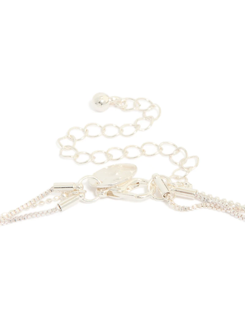 Silver Plated Cubic Zirconia Round Triple Layered Drop Necklace