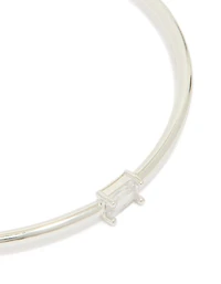 Silver Plated Rectangular & Teardrop Cubic Zirconia Bangles 2-Pack