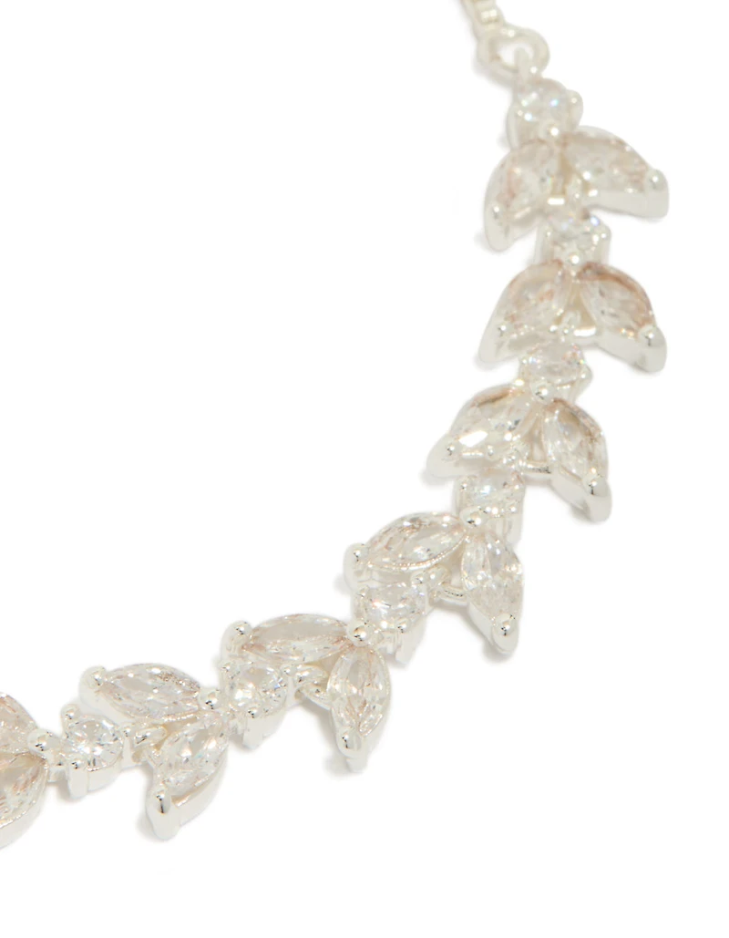 Silver Plated Cubic Zirconia Vine Leaf Toggle Bracelet