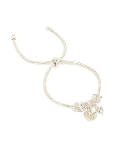 Silver Plated Diamante Heart Rondell Charms Toggle Bracelet