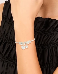 Silver Plated Diamante Heart Rondell Charms Toggle Bracelet