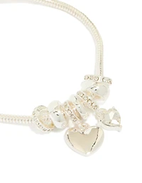 Silver Plated Diamante Heart Rondell Charms Toggle Bracelet