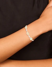 Silver Plated Blue Cubic Zirconia Large Bezel Trio Toggle  Bracelet