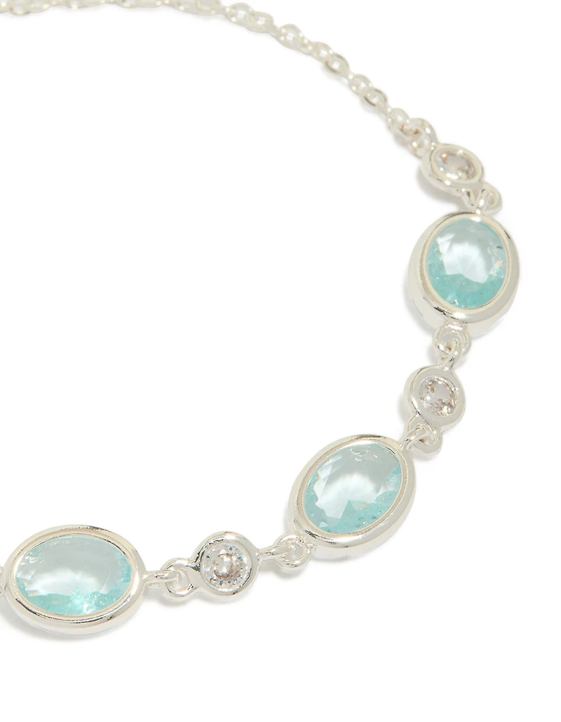 Silver Plated Blue Cubic Zirconia Large Bezel Trio Toggle Bracelet