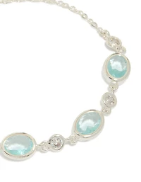 Silver Plated Blue Cubic Zirconia Large Bezel Trio Toggle  Bracelet