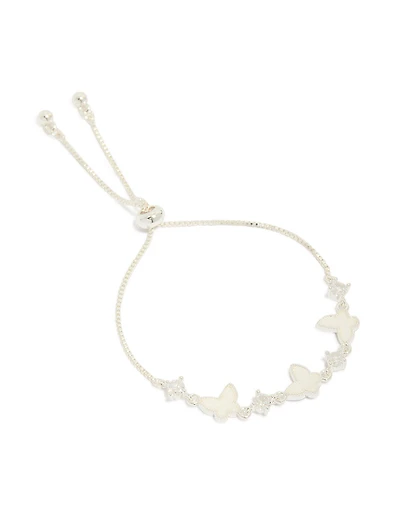 Breloques papillon en zircone lisse et cubique plaquées argent avec un bracelet à bascule