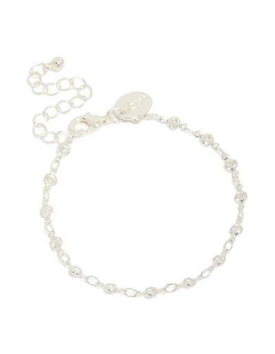 Silver Plated Cubic Zirconia Round Dainty Chain Bracelet