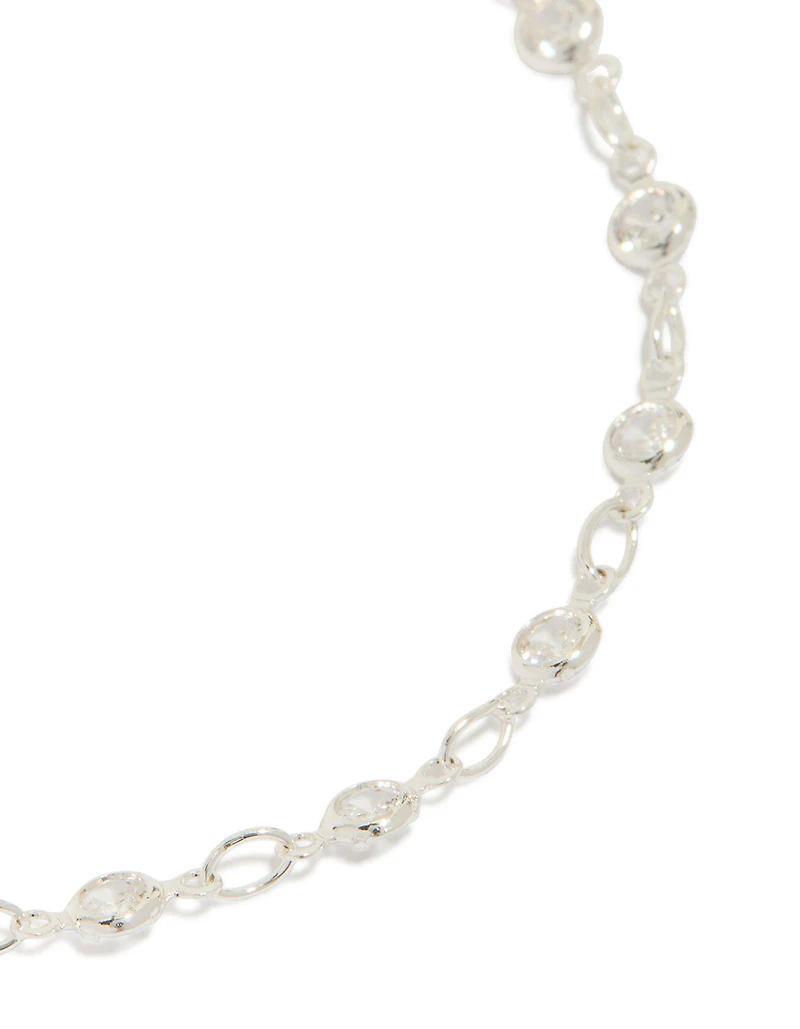 Silver Plated Cubic Zirconia Round Dainty Chain Bracelet