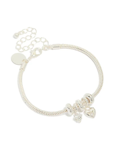 Silver Plated Cubic Zirconia Bow Charm Bracelet
