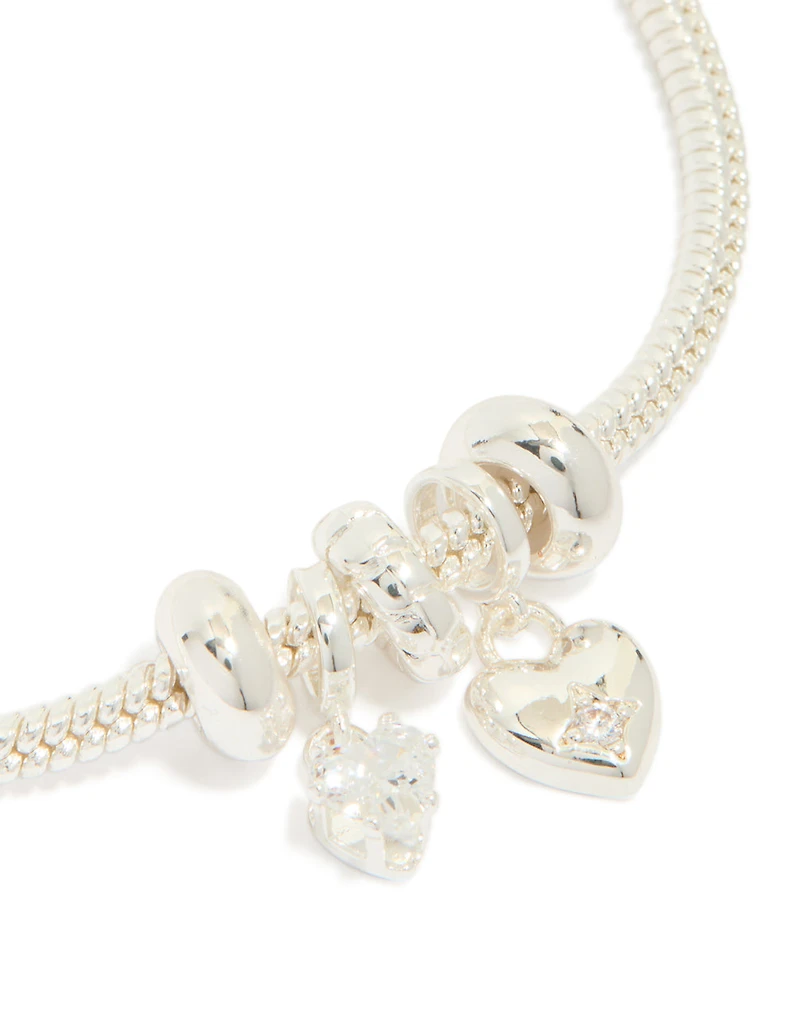 Silver Plated Cubic Zirconia Bow Charm Bracelet
