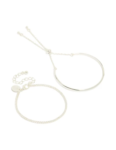 Bracelets à bascule en zircone cubique plaqués argent, paquet de 2