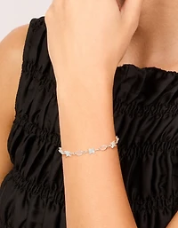 Silver Plated Oval & Round Cubic Zirconia Tennis Toggle Bracelet