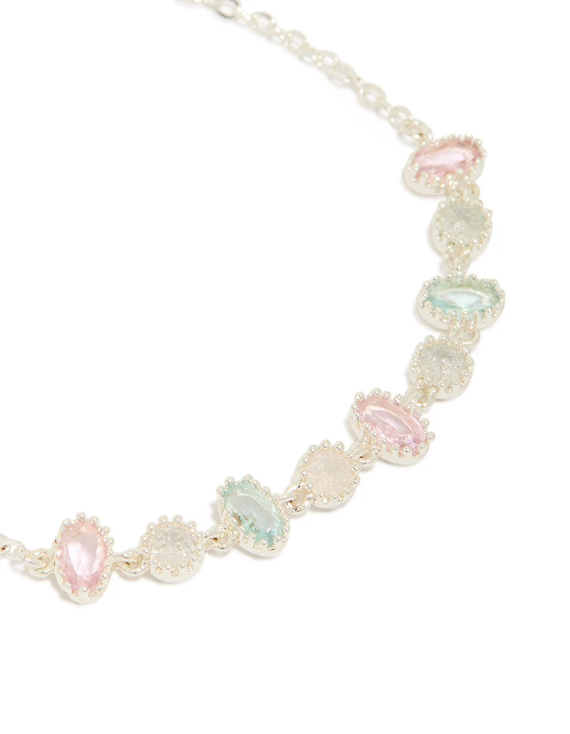 Silver Plated Oval & Round Cubic Zirconia Tennis Toggle Bracelet
