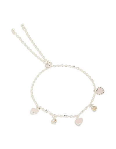Silver Plated Cubic Zirconia Heart Charms Toggle Bracelet