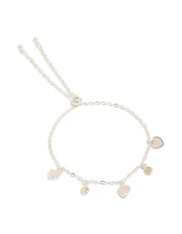 Silver Plated Cubic Zirconia Heart Charms Toggle Bracelet