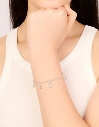 Silver Plated Cubic Zirconia Heart Charms Toggle Bracelet