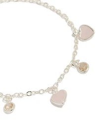 Silver Plated Cubic Zirconia Heart Charms Toggle Bracelet