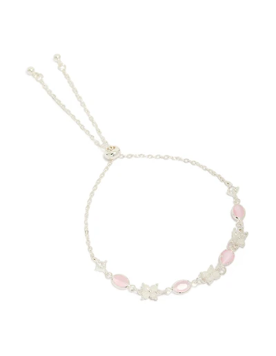 Silver Plated Oval Cubic Zirconia Charms Oval Toggle  Bracelet