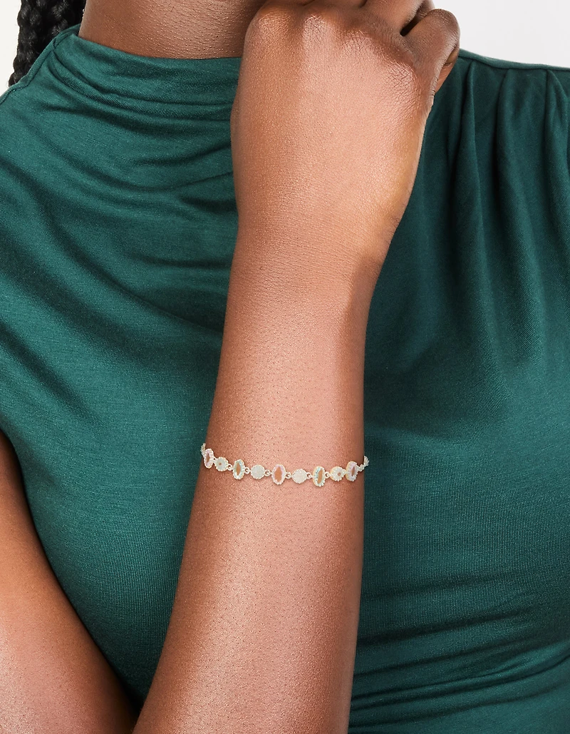 Silver Plated Oval Cubic Zirconia Charms Oval Toggle  Bracelet