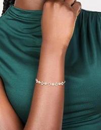 Silver Plated Oval Cubic Zirconia Charms Oval Toggle  Bracelet