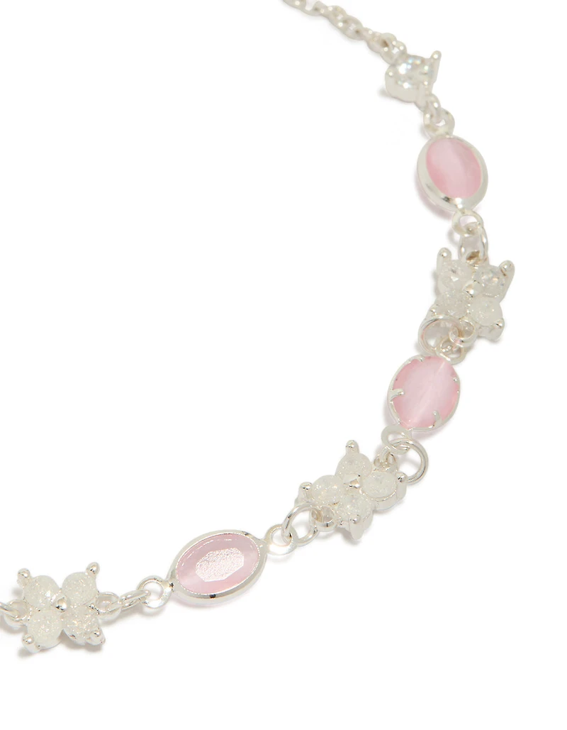 Bracelet à fermoir ovale plaqué argent avec breloques ovales en zircone cubique