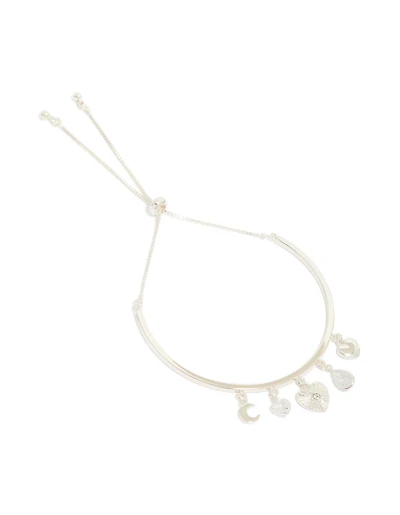 Silver Plated Moon & Heart Charm Toggle Bangle