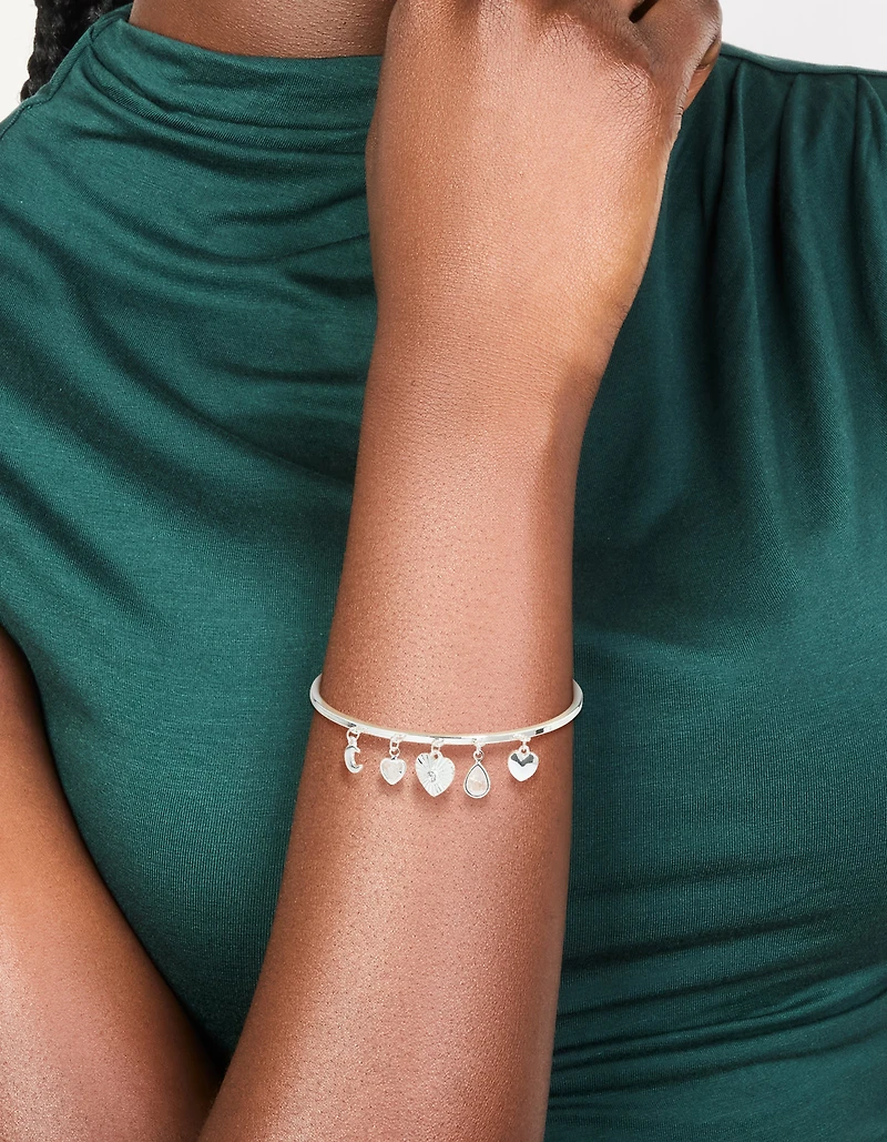 Bracelet à bascule en forme de breloque lune et cœur plaqué argent