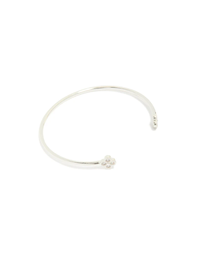 Silver Plated Cubic Zirconia Flower Wrist Cuff