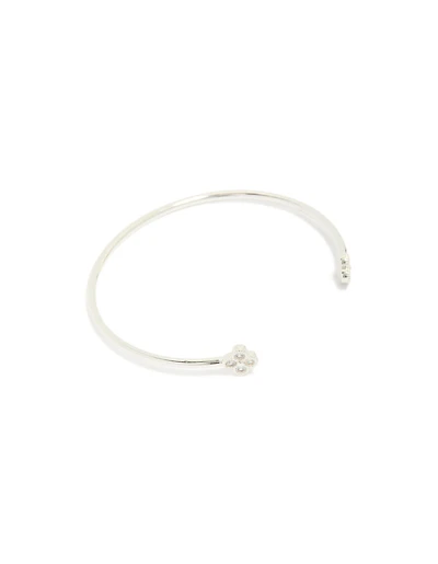 Silver Plated Cubic Zirconia Flower Wrist Cuff