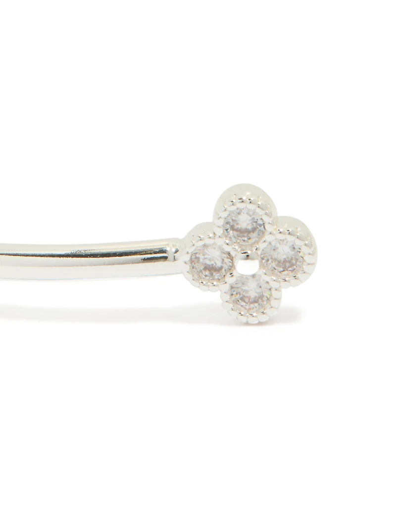 Silver Plated Cubic Zirconia Flower Wrist Cuff