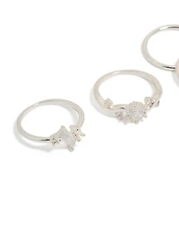 Silver Plated Cubic Zirconia Marquise Leaf Rings 4-Pack