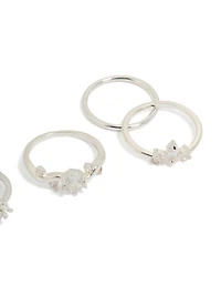 Silver Plated Cubic Zirconia Marquise Leaf Rings 4-Pack