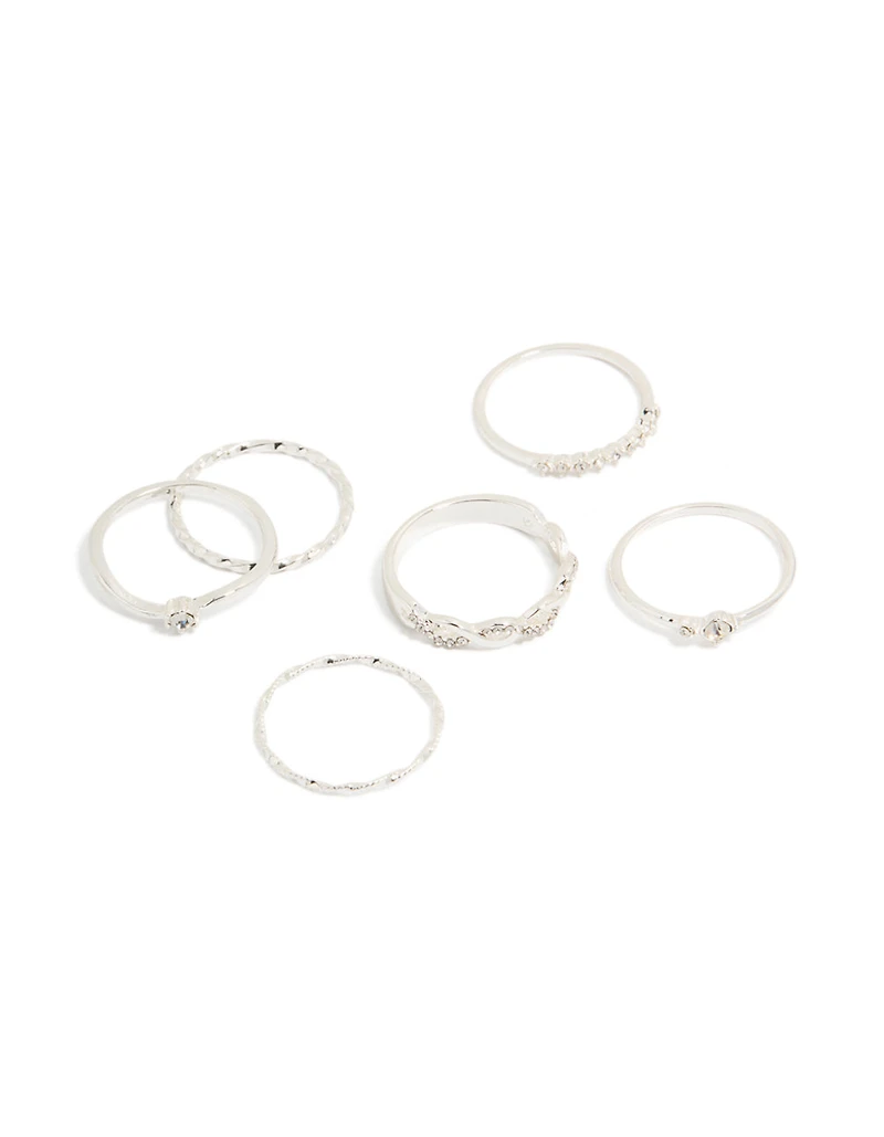 Pack de 6 diamants plaqués argent et bagues torsadées