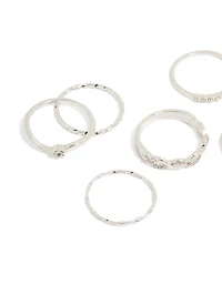 Silver Plated Diamante & Twisted Rings 6-Pack