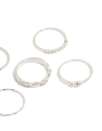 Silver Plated Diamante & Twisted Rings 6-Pack