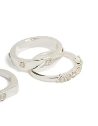 Silver Plated Diamante Inlay & Band Rings 4-Pack