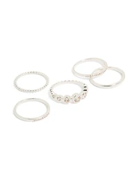 Silver Plated Cubic Zirconia Bezel Rings 5-Pack