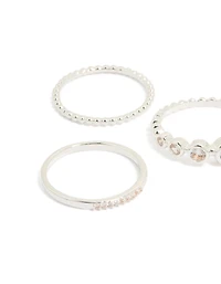 Silver Plated Cubic Zirconia Bezel Rings 5-Pack