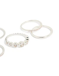 Silver Plated Cubic Zirconia Bezel Rings 5-Pack