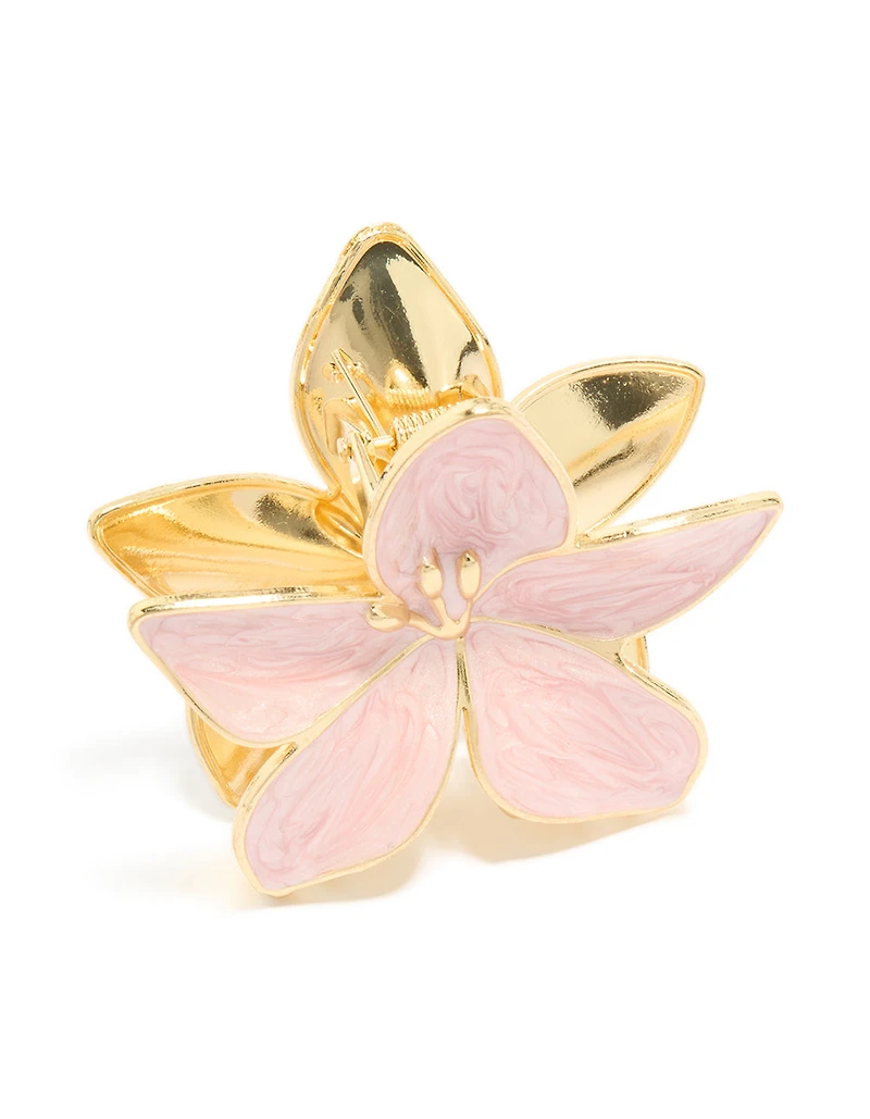 Gold Light Pink Enamel Frangipani Claw Clip