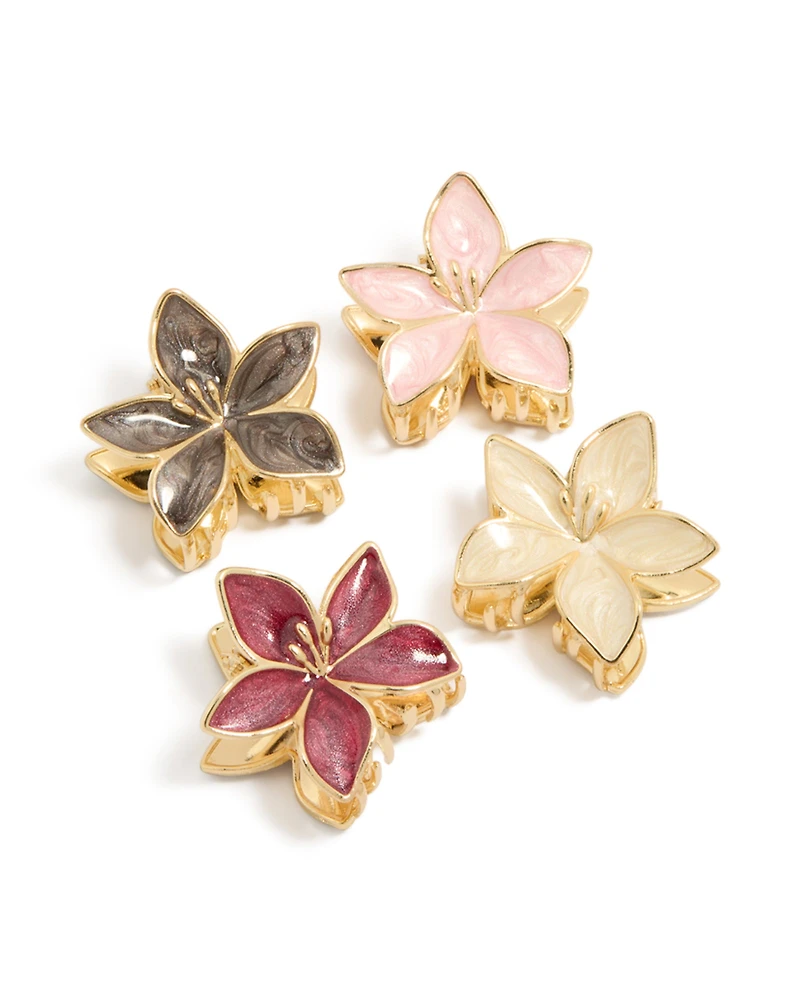 Gold Pink & Burgundy Enamel Frangipani Claw Clips 4-Pack