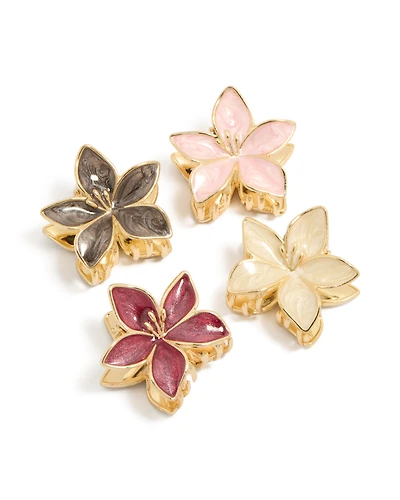 Gold Pink & Burgundy Enamel Frangipani Claw Clips 4-Pack