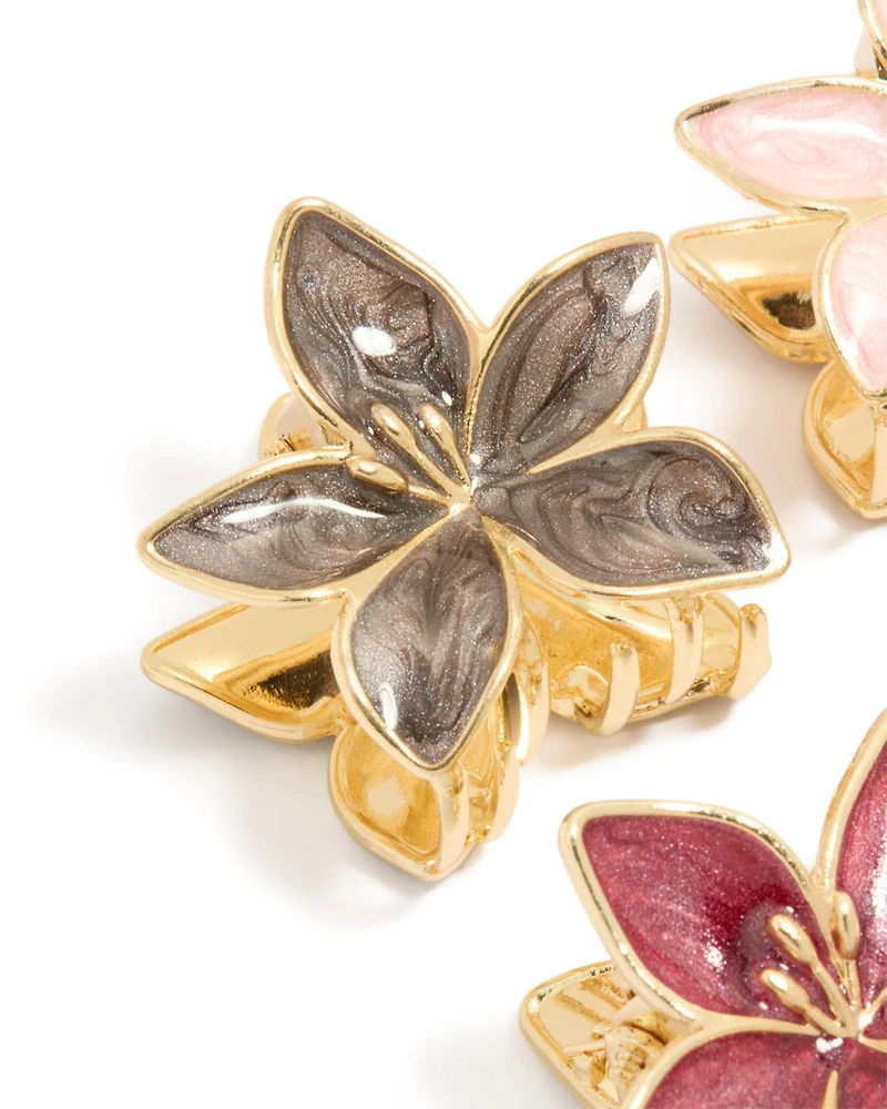 Gold Pink & Burgundy Enamel Frangipani Claw Clips 4-Pack