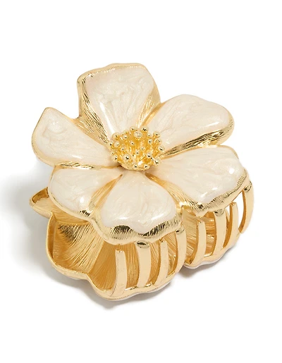 Gold Enamel Blossom Flower Hair Claw Clip