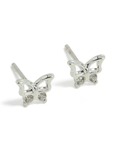 Waterproof Stainless Steel Diamante Butterfly Stud Earrings