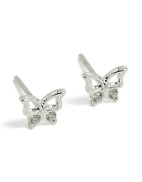 Waterproof Stainless Steel Diamante Butterfly Stud Earrings